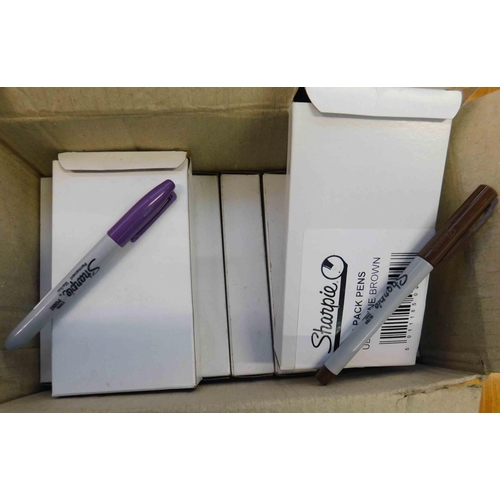 591 - 10x Packs of 12x new Sharpie pens, 1x pack of ultra fine brown and 9x purple