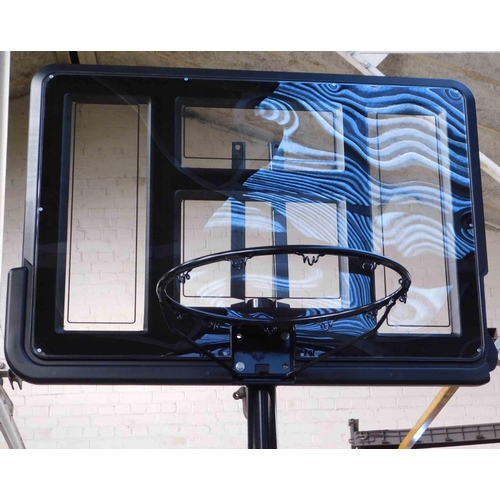 619 - Full size basketball loop on stand - some damage to backboard, requires some assembly