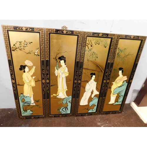 629 - 4x Oriental hand painted wooden panels
