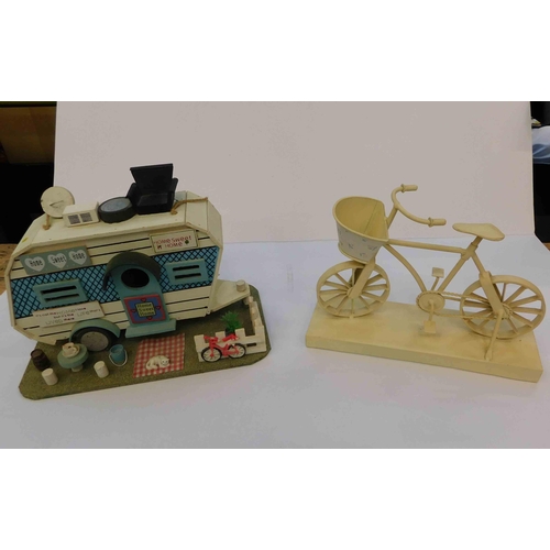 66 - Tinplate bike & caravan ornament