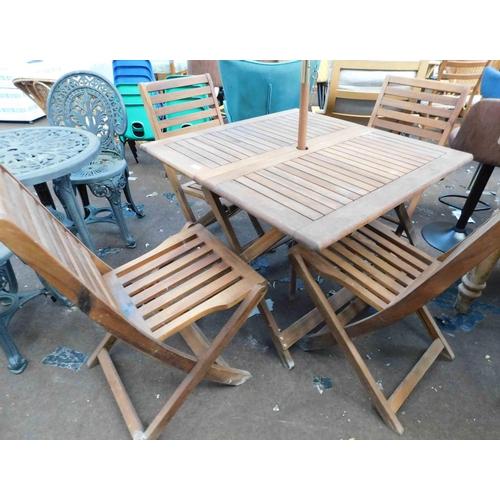 806 - Hardwood garden table + 4 chairs with poarasol