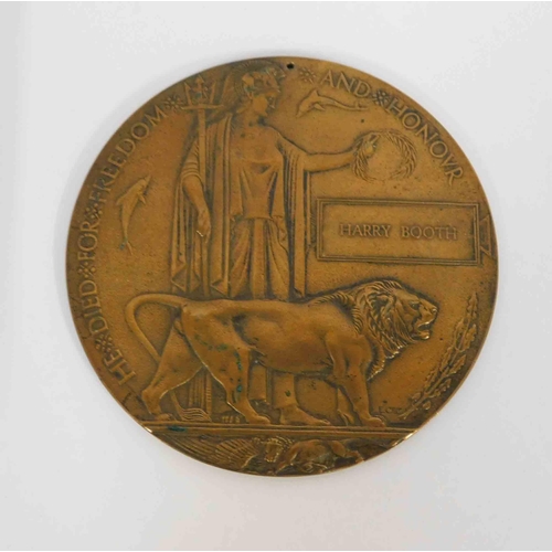 99 - WWI era - Death plaque/penny - to Harry Booth