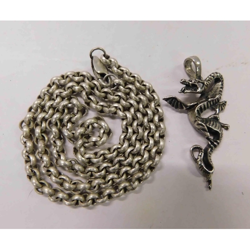 115 - 925 Silver - belcher chain - 38g & 925 silver dragon pendant