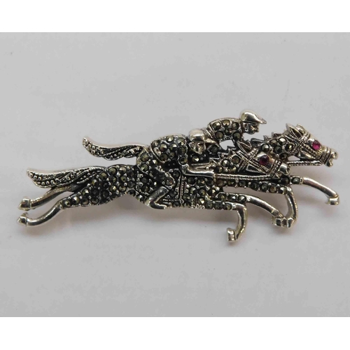 120 - Silver & marcasite - race horse brooch