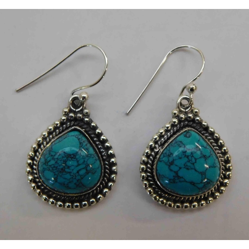 121 - Pair of silver & turquoise set earrings