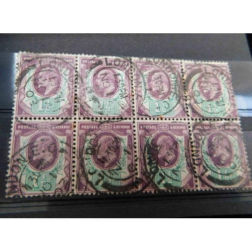 129 - Edward VII era - 1 1/2d Purple & Green stamps - block of eight