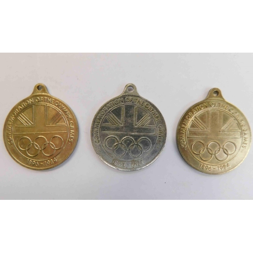 136 - Three - Olympic Commemorative medals - Los Angeles 1984  - fencing/archery & hockey