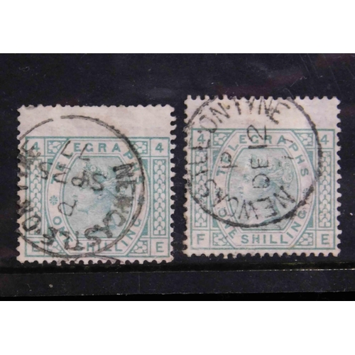 139 - Two - 1874 dated - Victorian One Shilling Telegraph stamps