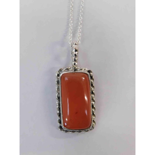 217 - Silver & cornelian - pendant on silver chain