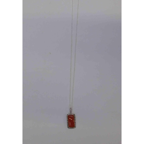 217 - Silver & cornelian - pendant on silver chain