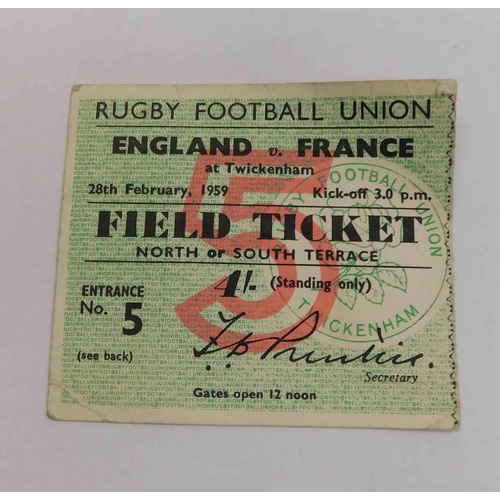 222 - Twickenham - Five Nations rugby union ticket - England v France 1959