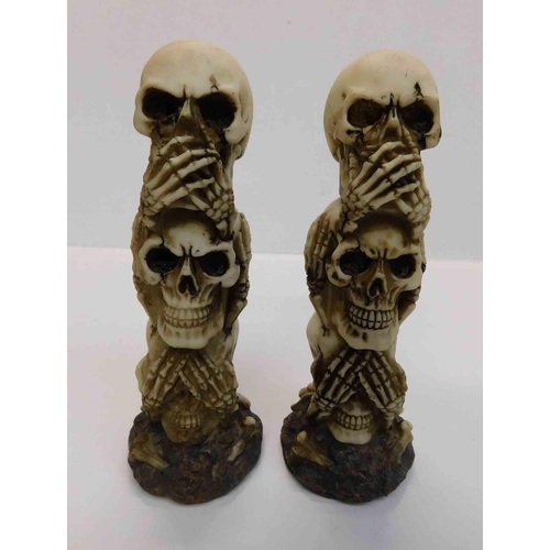 251 - Two - Skull totem poles - hear no evil/see no evil & speak no evil