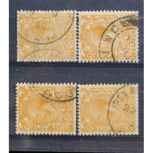 259 - George V era - Four 2d Orange stamps - sideways watermark