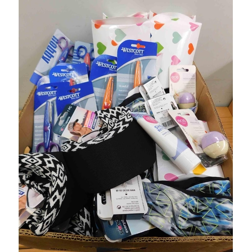 568 - Large box of new items incl. Westcott craft scissors, Scunci sports items and Winter-care beauty kit... 