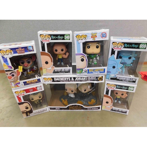 603 - 7x Assorted new Funko Pops incl. Buzz L, Ratigan, Rick and Morty