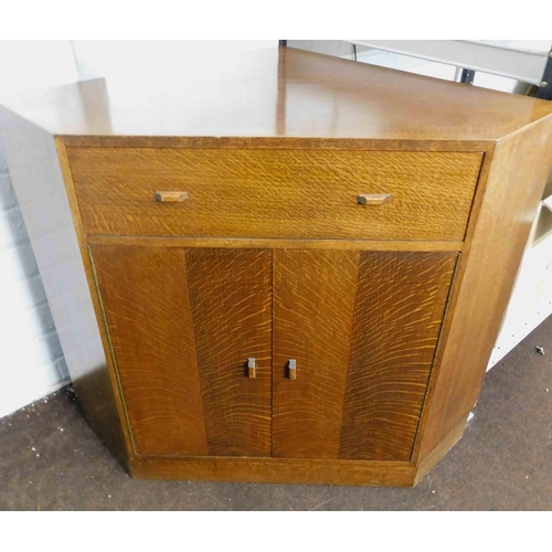 640 - Retro wooden corner unit with pull down drawer