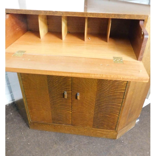 640 - Retro wooden corner unit with pull down drawer