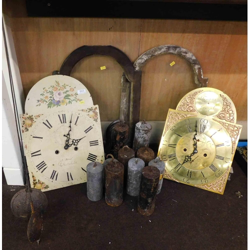 643 - 2x Antique Grandfather clock faces and parts etc.