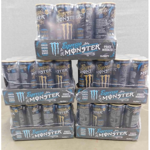 655 - 5x Cases of 12 250ml cans of Monster Espresso, triple shot - vanilla/espresso