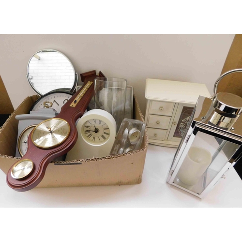 674 - Mixed box of clocks, mirrors and candle holders