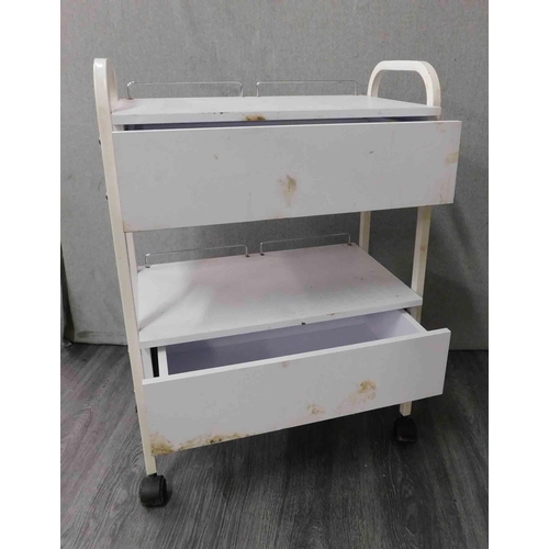 731 - White beauticians style trolley with drawers