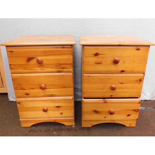 735 - 2x 3 Drawer solid pine bedside cabinets