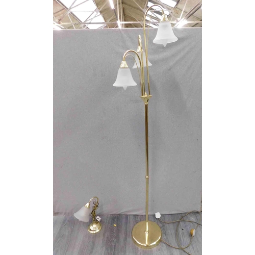 736 - Brass floor lamp and table lamp