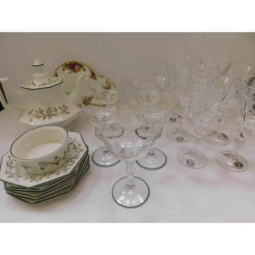 74 - Eternal Beau - part tea set - matching glasses & set of Bohemian crystal glasses