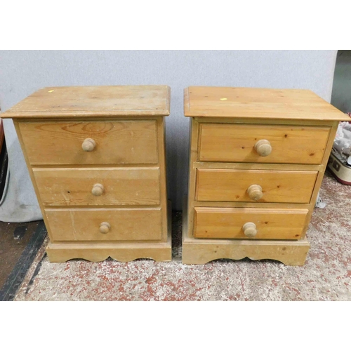 755 - 2x 3 Drawer pine bedside units