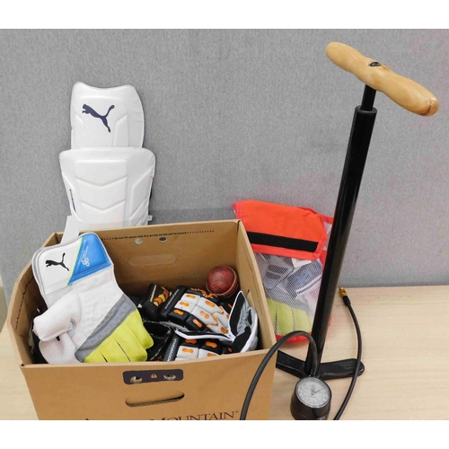 799 - Box of sports items inc pump etc