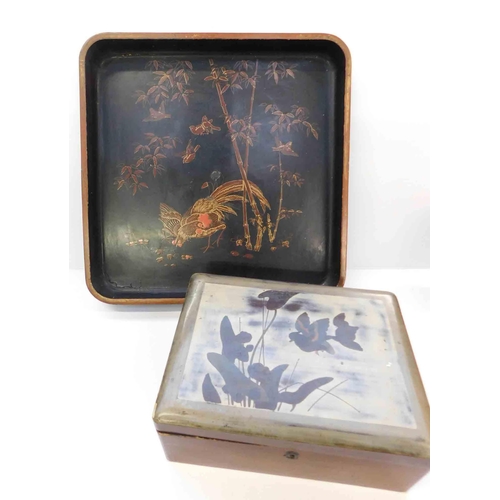 90 - Lacquered - Oriental style tray & box