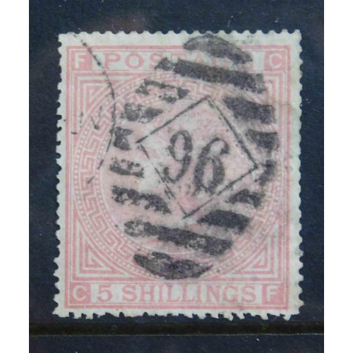 99 - 1882 dated - Five Shilling Rose stamp - plate 4/part circular cancellation - clear Anchor watermark