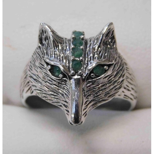 108 - Silver - stone set wolf ring