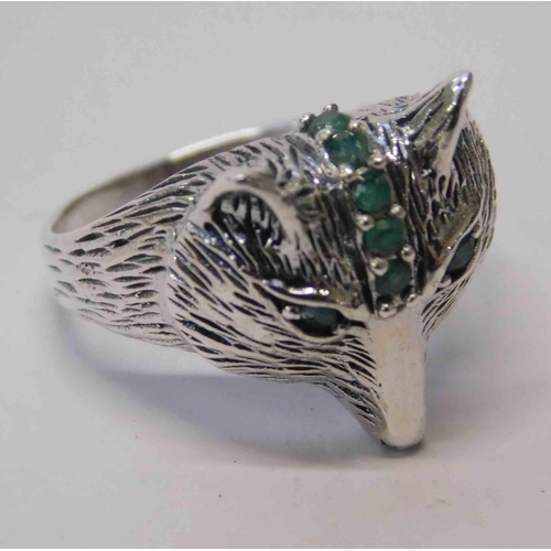 108 - Silver - stone set wolf ring