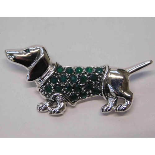 109 - Silver - stone set dachshund brooch