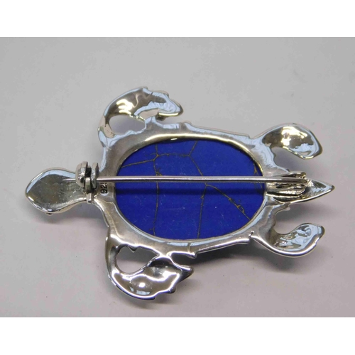 132 - Silver & blue lapis - turtle brooch