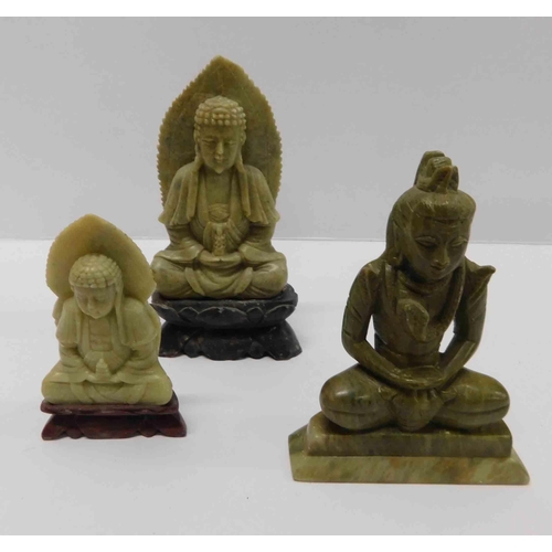 208 - Three - Soapstone Tibetan Buddha figures