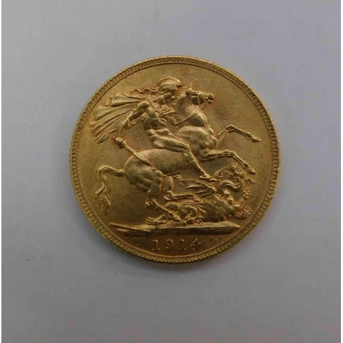 210 - Antique 1914 dated - 22ct Gold - Full Sovereign coin