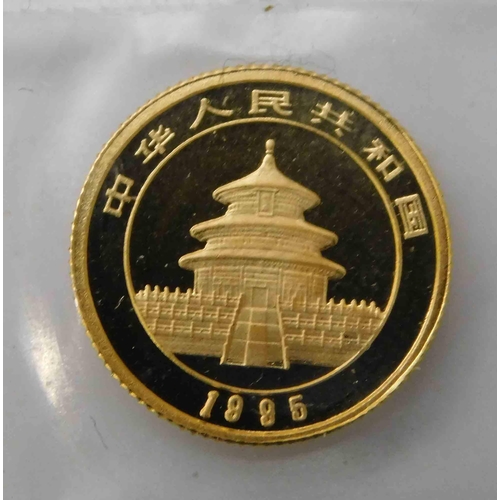 211 - 999 Fine gold coin - Five Yuan - 1995 Panda/Temple of Heaven