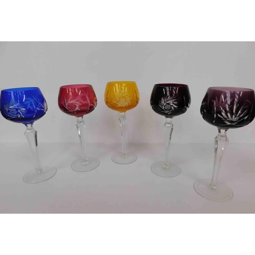 266 - Five - American crystal cut coloured glasses...