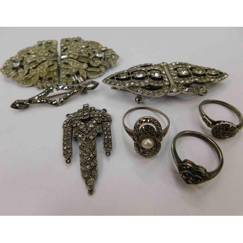 274 - Three - Vintage brooches/silver pendant & silver rings...