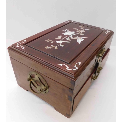 88 - Chinese - mahogany & inlaid mother of pearl - lockable jewellery box - 12