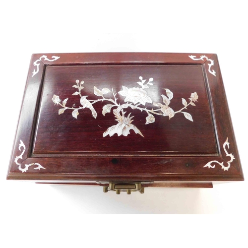 88 - Chinese - mahogany & inlaid mother of pearl - lockable jewellery box - 12