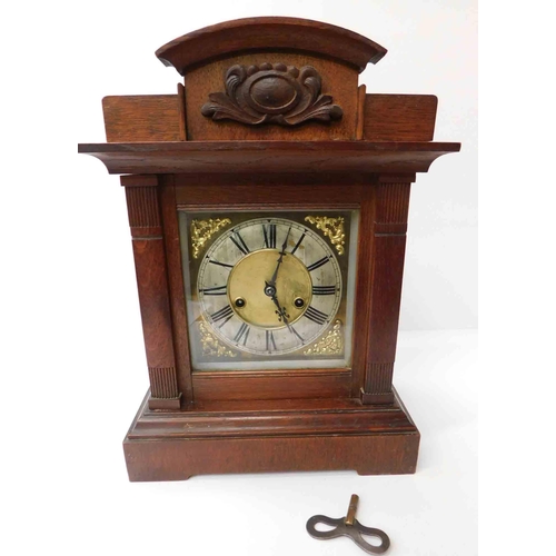 1 - Antique mantle clock with key - approx.. 12