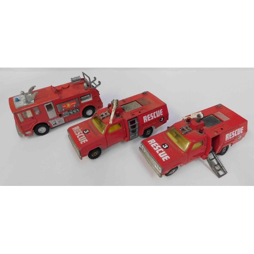 114 - Three - 1970s Fire trucks -  Dinky & two Corgi - made in England