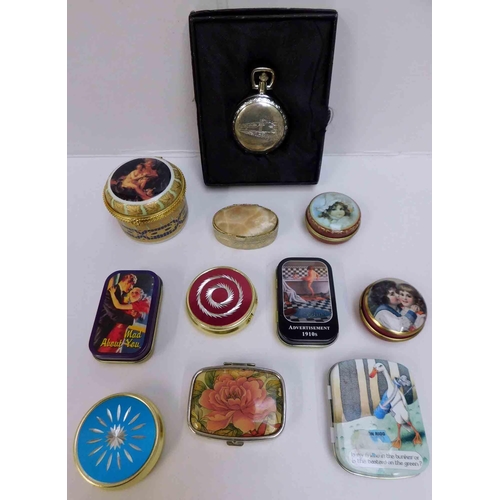 174 - Pill boxes & cased hunter pocket watch