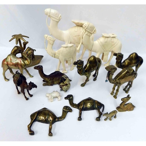 178 - Fourteen - brass & ivorine camels including - 1930s Britains & Johilco examples