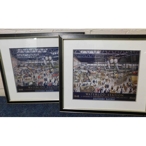 194 - Two - Framed railway prints of waterloo Station - before & after WWII