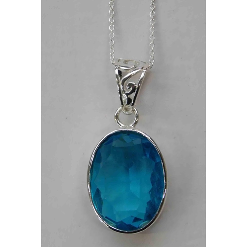 202 - Silver - aquamarine pendant on silver chain