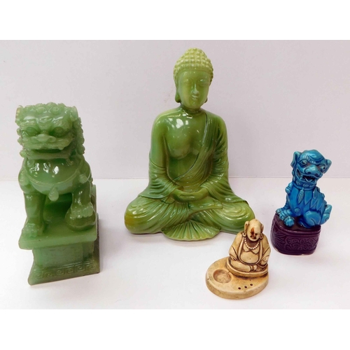 205 - Foo dogs - & Tibetan/Chinese Buddha figures